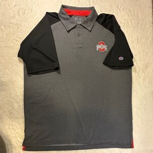 Champion Ohio State Buckeyes Mens XL Polo Shirt Grey Black Colorblock NCAA Sport